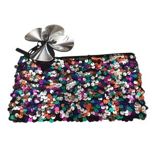 MAC Cosmetics Multicolor Sequin Clutch w/ Silver Flower –‎ Rare!